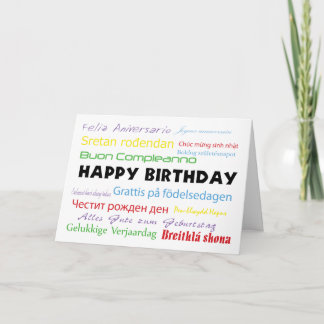 Feliz aniversario no cartão de muitas línguas