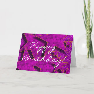 Feliz aniversario no cartão roxo das estrelas