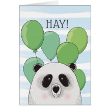 Feliz aniversário. Panda bonita. Cartão verde-azul