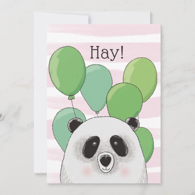 Feliz aniversário. Panda bonita. Cartão verde-rosa (Frente)