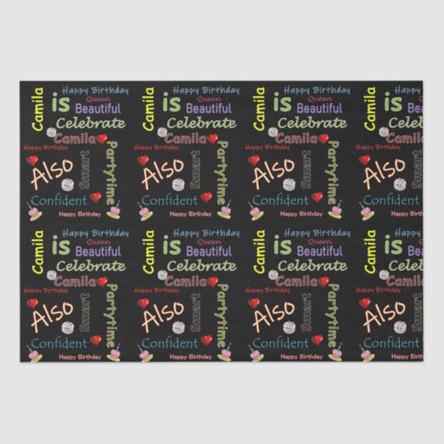 Feliz Aniversário Papel Tecido Camila (Frente )