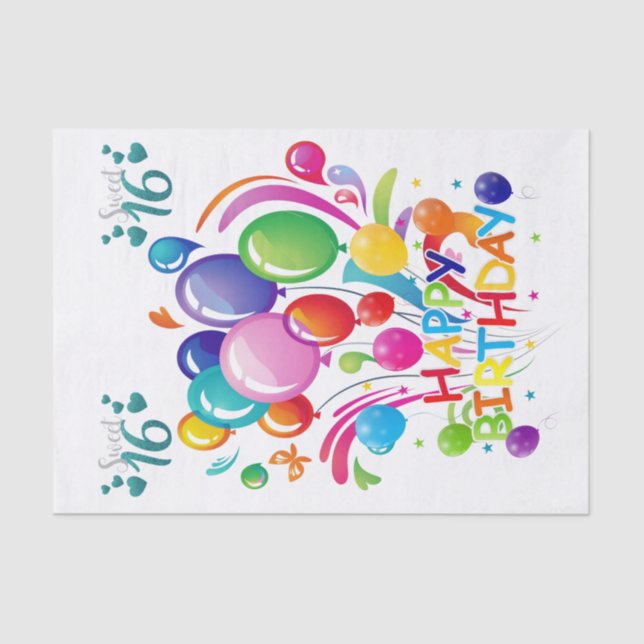 Feliz Aniversário Papel Tecido Doce Dezesseis (Frente )