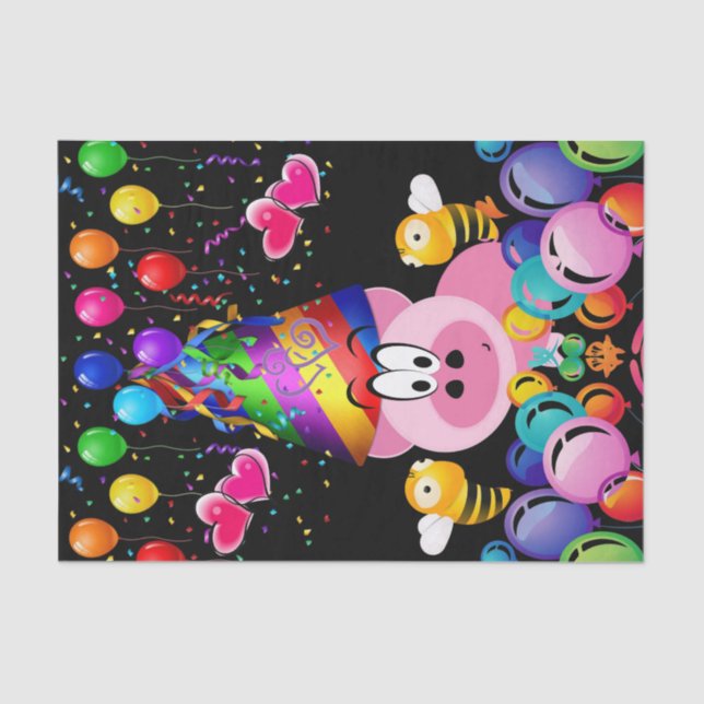 Feliz Aniversário Papel Tecido Rosa-Rosa-Porco (Frente )