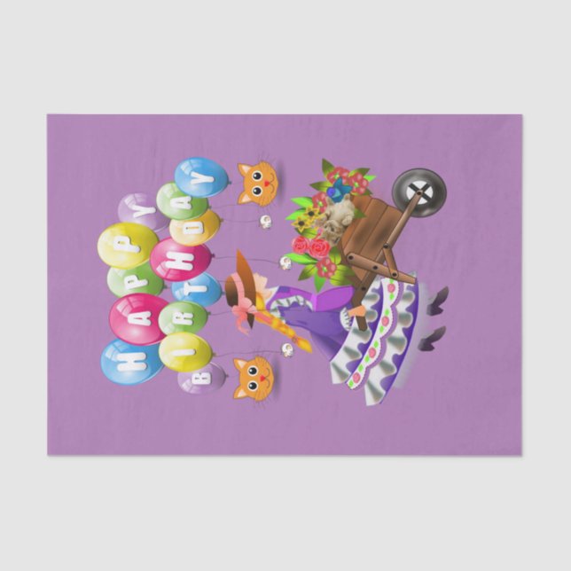 Feliz Aniversário Papel Tecido Vitoriano (Frente )