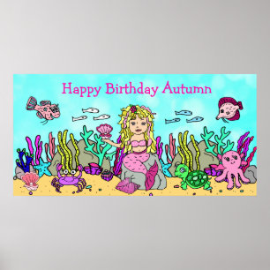 Feliz Aniversário Personalizado Poster de Sereia