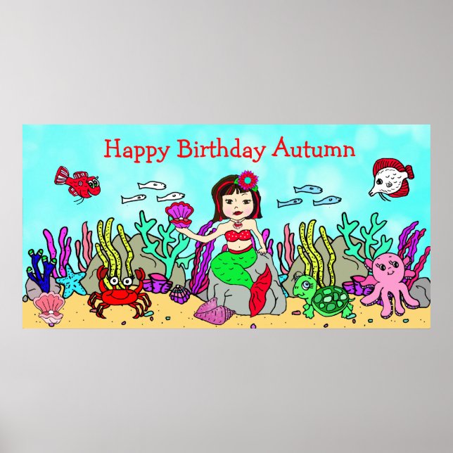 Feliz Aniversário Personalizado Poster de Sereia (Frente)