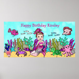 Feliz Aniversário Personalizado Poster de Sereia