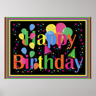 Feliz Aniversário Poster de Celebração Colorida