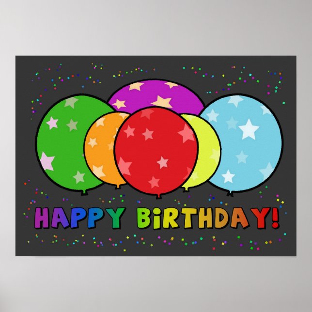 Feliz aniversário Poster Rainbow Balloons (Frente)