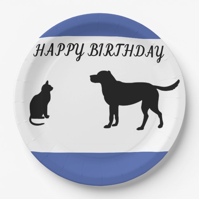 Feliz aniversário, pratos de festas para cães e ga (Frente)