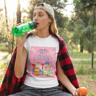 Feliz Aniversário Presente Na Camiseta Rosa