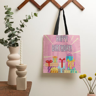 Feliz Aniversário Presente No Saco De Tote Rosa