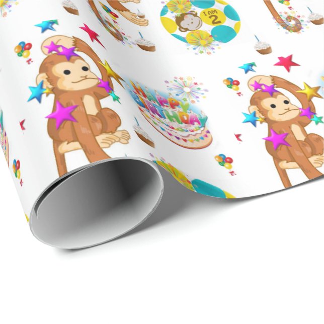 Feliz Aniversário Presente Papel de Mola Macaco 2  (Ponta do rolo)