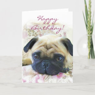 Feliz Aniversário Pug, cartão de boas-vindas