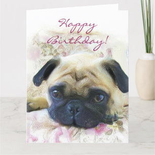 Feliz Aniversário Pug grande cartão de saudação