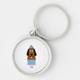 Feliz Aniversário Pup Premium Round Chaveiro