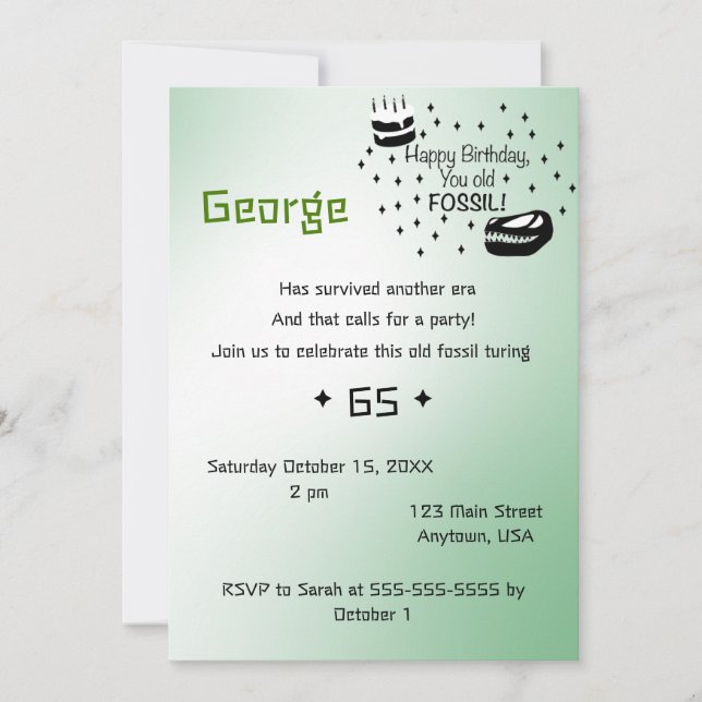 Feliz Aniversário, seu velho convite fóssil (Frente)