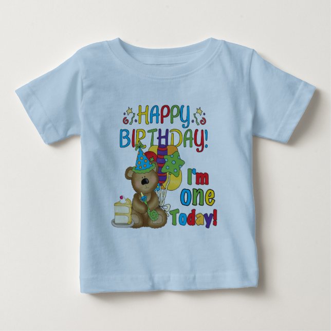 Feliz aniversário Teddy Bear 1rua T-shirts e prese (Frente)