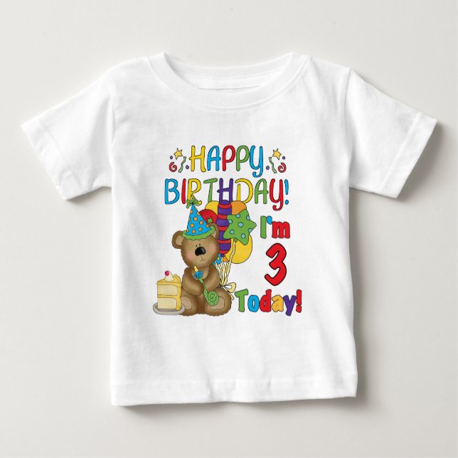 Feliz aniversário Teddy Bear 3º Camisetas e presen (Frente)
