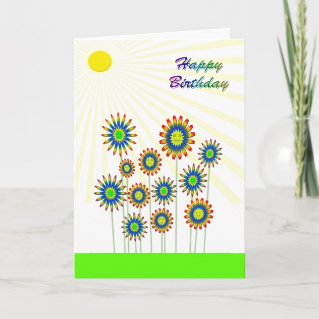 Feliz aniversário, um cartão de flores feliz (Frente)