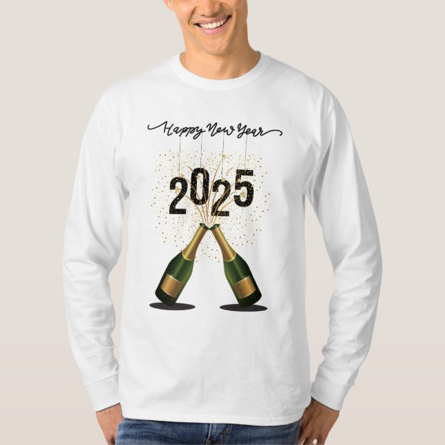 Feliz ano novo 2025 mens camisetas de celebração, (Frente)