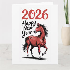 Feliz Ano Novo 2026 Cartão Ilustração Cavalo Verme
