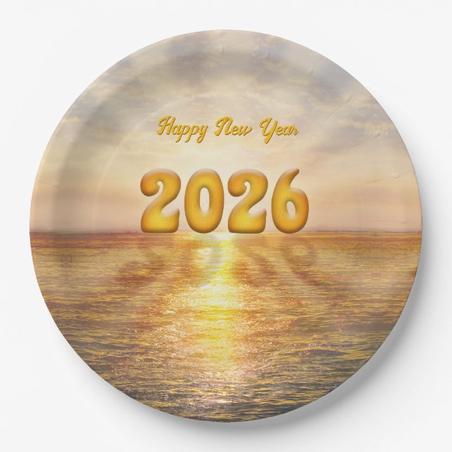 Feliz Ano Novo 2026 Prato de Papel (Frente)