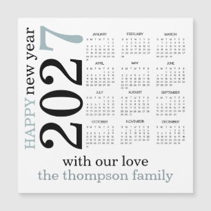 Feliz Ano Novo 2027 Calendário Branco Turquesa