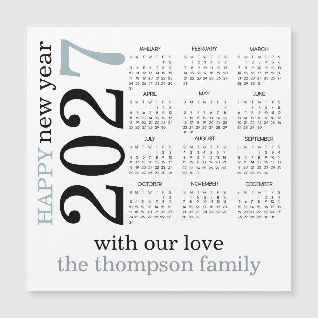 Feliz Ano Novo 2027 Calendário Branco Turquesa (Frente)