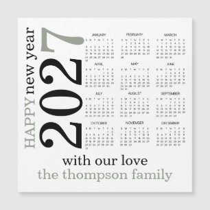 Feliz Ano Novo 2027 Calendário Verde Sage Branco