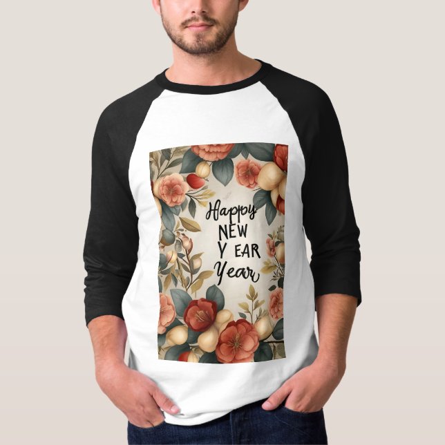 Feliz ano novo 3/4 Capa Raglan T-Shirt (Frente)