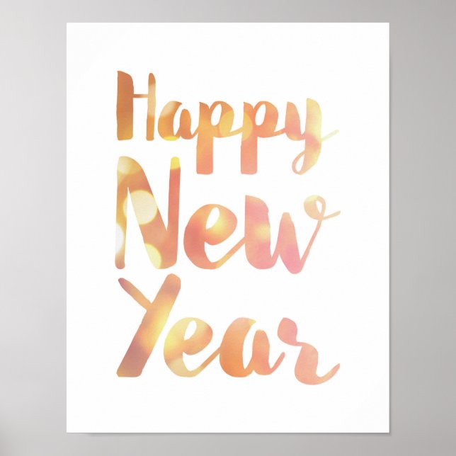 Feliz ano novo - Aquarela - Poster branco (Frente)