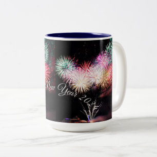 Feliz ano novo, caneca de café de duas tonalidades