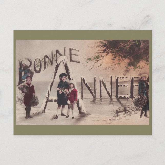 Feliz ano novo Children Vintage Fantasy cartão pos (Frente)