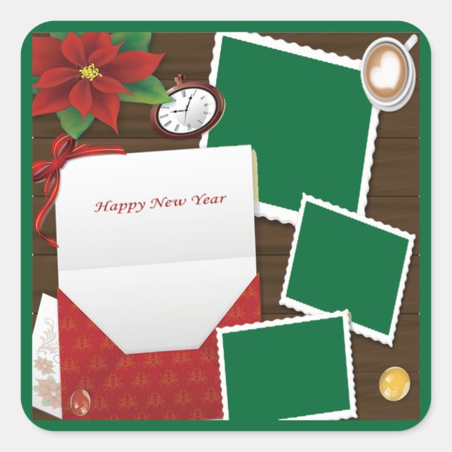 Feliz ano novo com Holly adicione seu adesivo foto (Frente)