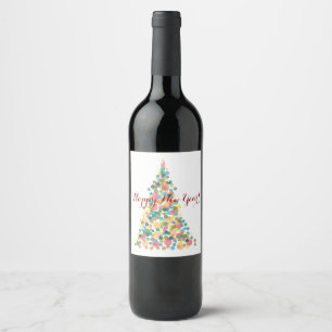 Feliz ano novo do rótulo da garrafa de vinho!