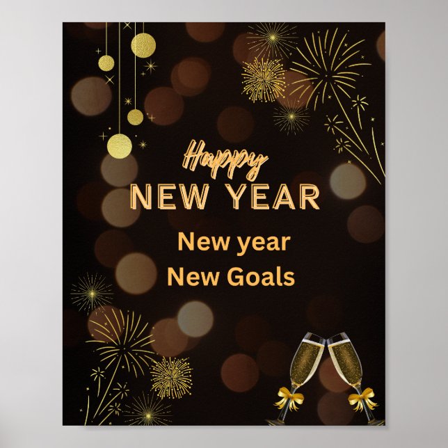 Feliz Ano Novo – Poster Dourado Escuro  (Frente)