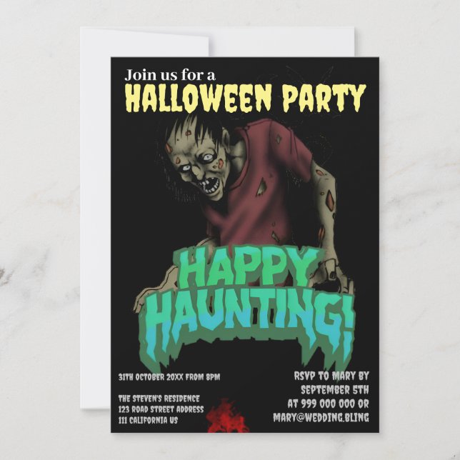 Feliz Ataque ao Convite do Festa de Zombie Hallowe (Frente)