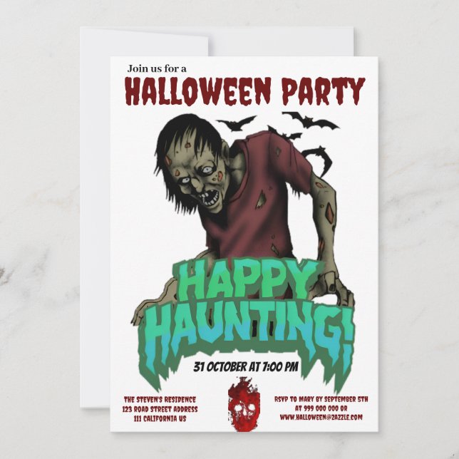 Feliz Ataque ao Convite do Festa de Zombie Hallowe (Frente)