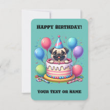 Feliz Bolo e Pug de Primeiro Aniversário