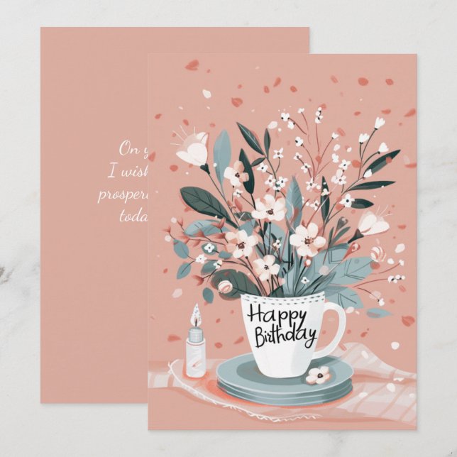 Feliz Buquê De Aniversário Em Uma Taça (Frente/Verso)