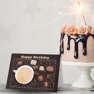 Feliz Café De Aniversário E Cartão De Chocolate
