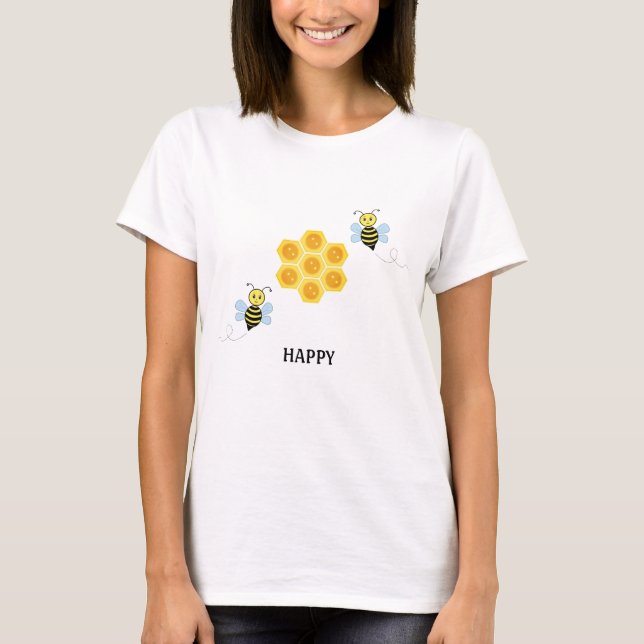 Feliz Camiseta de Abelhas e Camisetas de Honeycomb (Frente)