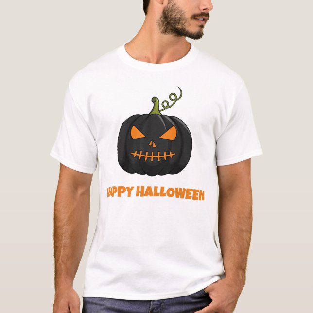 Feliz Camiseta Preta de Halloween (Frente)