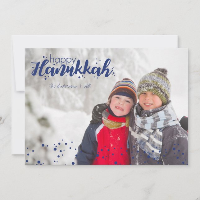 Feliz Cartão com fotos Feriado de Neve Hanukkah (Frente)