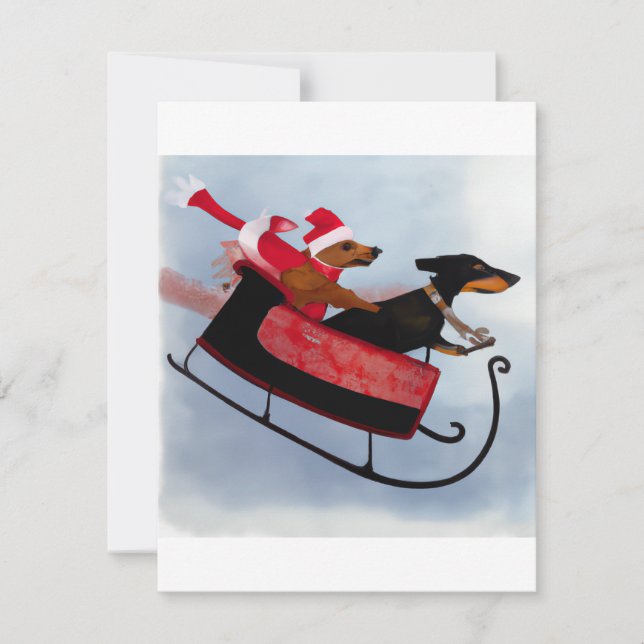 Feliz Cartão Dachshund Sleigh de Natal (Frente)