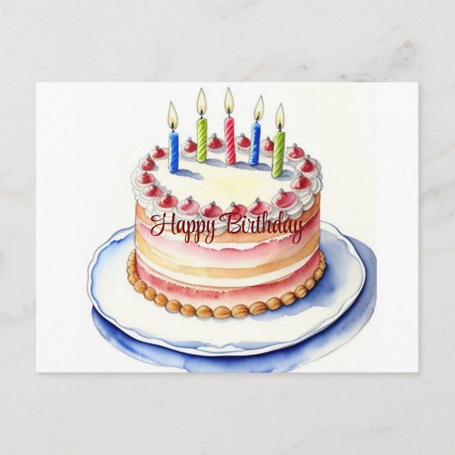 Feliz Cartão de Aniversário (Happy Birthday Cake with Candles Postcard!)