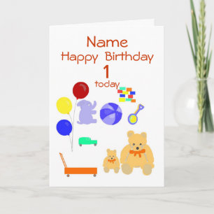 Feliz Cartão de Aniversário com 1 ano, Brinquedos,