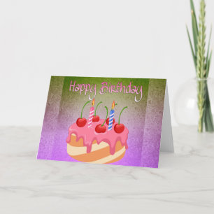 Feliz Cartão de Aniversário com Bolo de Cereja