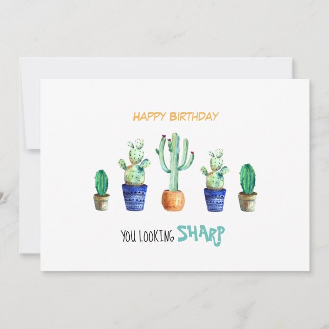 Feliz cartão de aniversário com cactus para amigos (Frente)